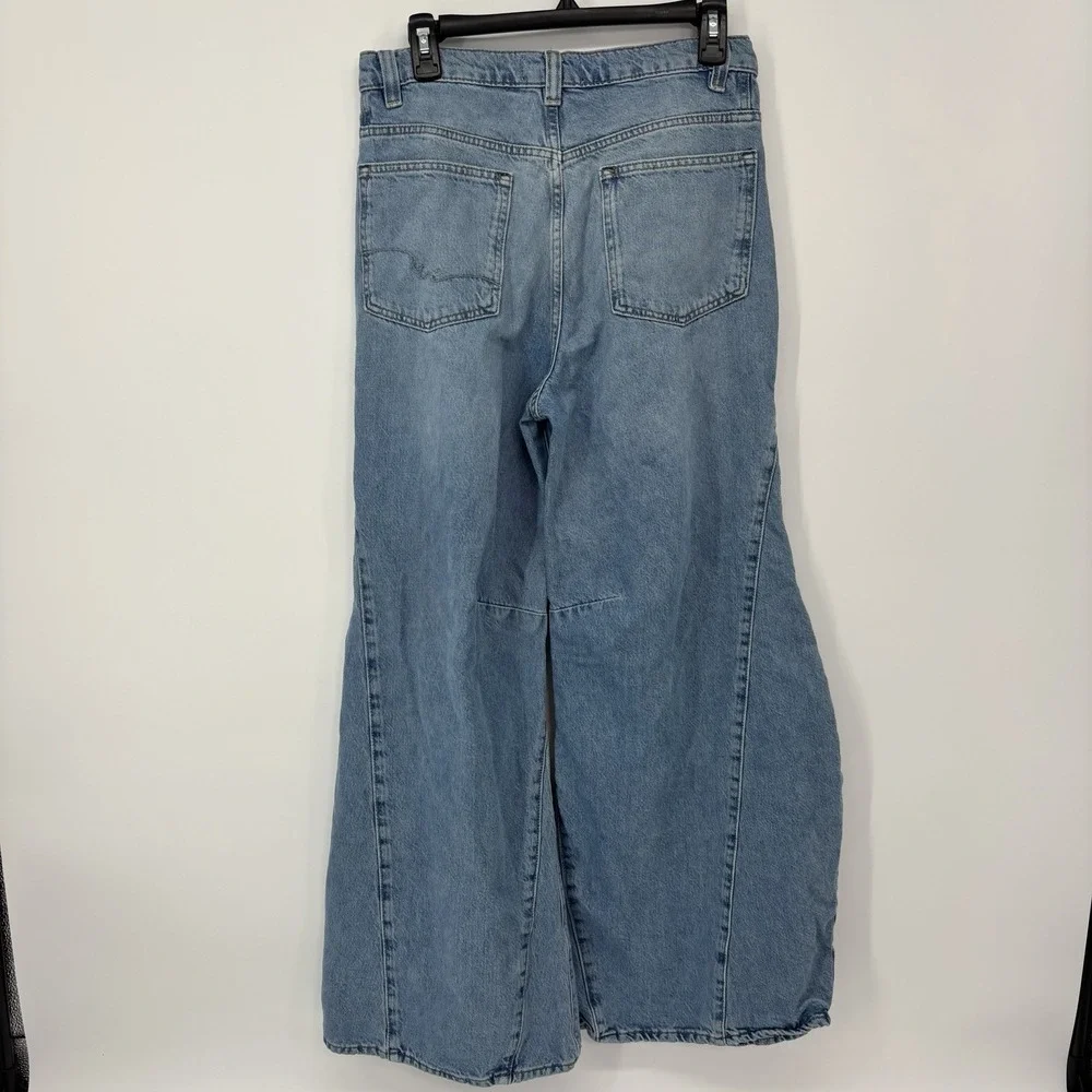 We The Free Eden High Rise Slouchy Wide Leg Jeans Womens 27 Blue Button Fly Boho